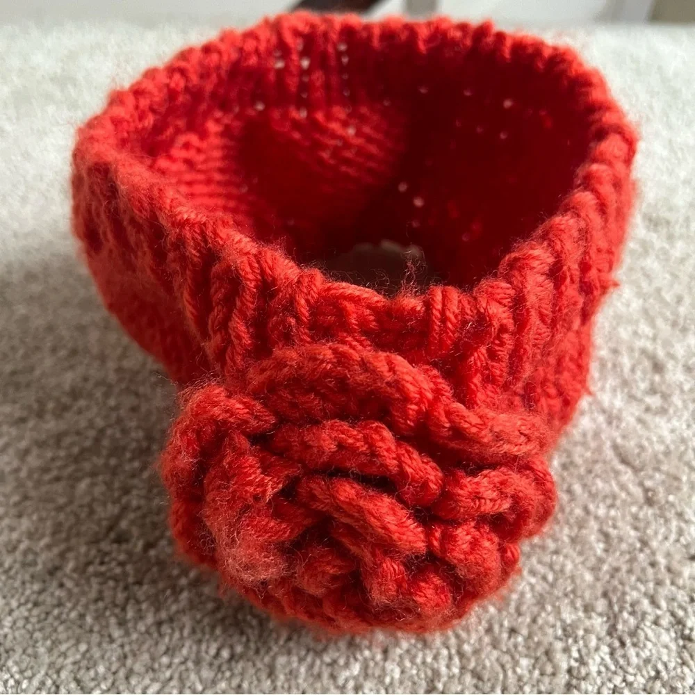 Handmade Crochet Orange Knitted Flower Head Wraps Headband Boho Hat Holiday Ski